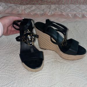 A Michael Kors, wedges, black, and gold